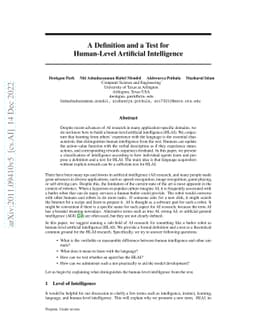 A Definition and a Test for Human-Level Artificial Intelligence