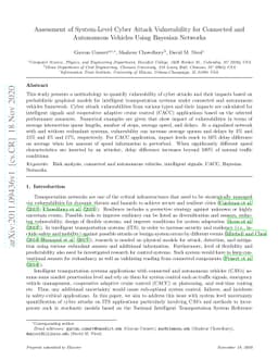 Assessment of System-Level Cyber Attack Vulnerability for Connected and
  Autonomous Vehicles Using Bayesian Networks