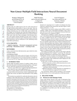 Non-Linear Multiple Field Interactions Neural Document Ranking