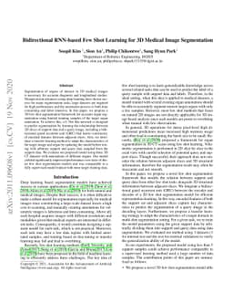 Bidirectional RNN-based Few Shot Learning for 3D Medical Image
  Segmentation