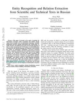 Entity Recognition and Relation Extraction from Scientific and Technical
  Texts in Russian