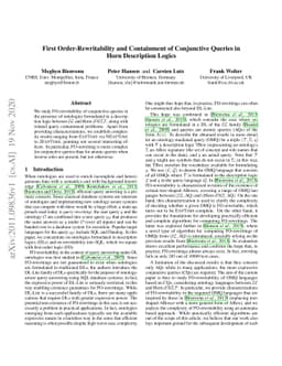 First Order-Rewritability and Containment of Conjunctive Queries in Horn
  Description Logics