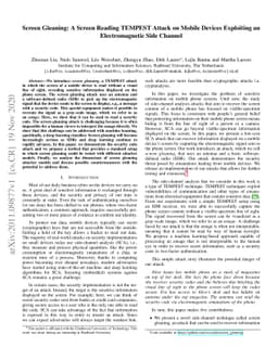 Screen Gleaning: A Screen Reading TEMPEST Attack on Mobile Devices
  Exploiting an Electromagnetic Side Channel