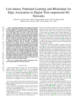 Low-latency Federated Learning and Blockchain for Edge Association in
  Digital Twin empowered 6G Networks