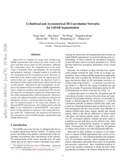 Cylindrical and Asymmetrical 3D Convolution Networks for LiDAR
  Segmentation