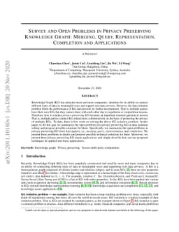 Survey and Open Problems in Privacy Preserving Knowledge Graph: Merging,
  Query, Representation, Completion and Applications