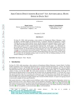 Are Chess Discussions Racist? An Adversarial Hate Speech Data Set