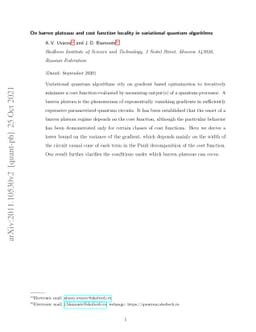 On barren plateaus and cost function locality in variational quantum
  algorithms