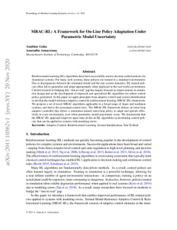 MRAC-RL: A Framework for On-Line Policy Adaptation Under Parametric
  Model Uncertainty