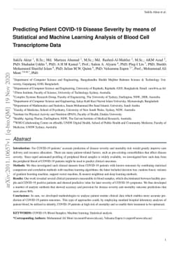 Predicting Patient COVID-19 Disease Severity by means of Statistical and
  Machine Learning Analysis of Blood Cell Transcriptome Data