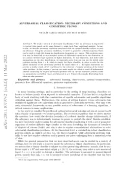 Adversarial Classification: Necessary conditions and geometric flows