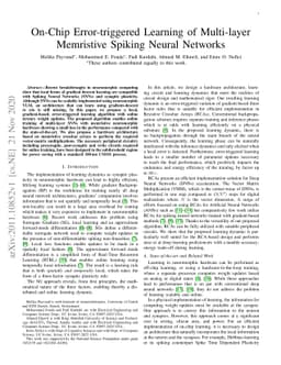 On-Chip Error-triggered Learning of Multi-layer Memristive Spiking
  Neural Networks