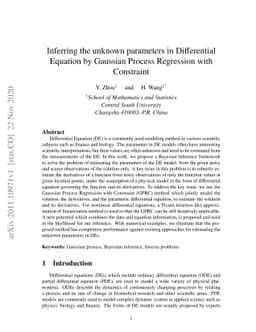 Inferring the unknown parameters in Differential Equation by Gaussian
  Process Regression with Constraint