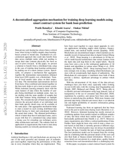 A decentralized aggregation mechanism for training deep learning models
  using smart contract system for bank loan prediction