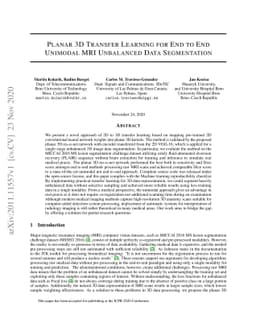 Planar 3D Transfer Learning for End to End Unimodal MRI Unbalanced Data
  Segmentation