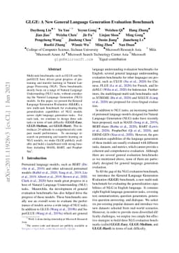 GLGE: A New General Language Generation Evaluation Benchmark