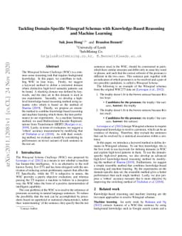 Tackling Domain-Specific Winograd Schemas with Knowledge-Based Reasoning
  and Machine Learning