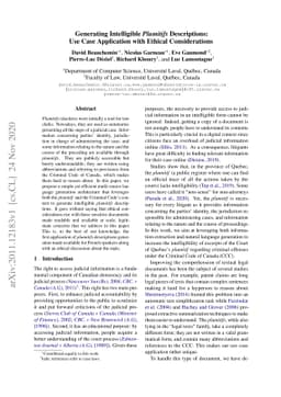Generating Intelligible Plumitifs Descriptions: Use Case Application
  with Ethical Considerations