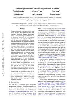 Neural Representations for Modeling Variation in Speech