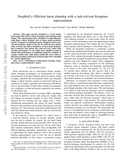 DeepKoCo: Efficient latent planning with a task-relevant Koopman
  representation