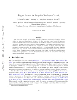 Regret Bounds for Adaptive Nonlinear Control