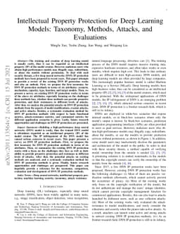 Intellectual Property Protection for Deep Learning Models: Taxonomy,
  Methods, Attacks, and Evaluations