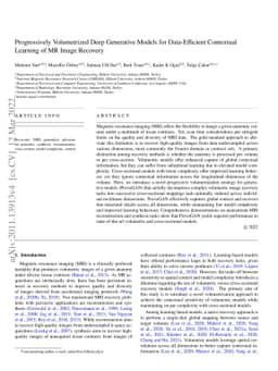 Progressively Volumetrized Deep Generative Models for Data-Efficient
  Contextual Learning of MR Image Recovery