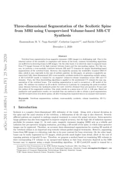 Three-dimensional Segmentation of the Scoliotic Spine from MRI using
  Unsupervised Volume-based MR-CT Synthesis