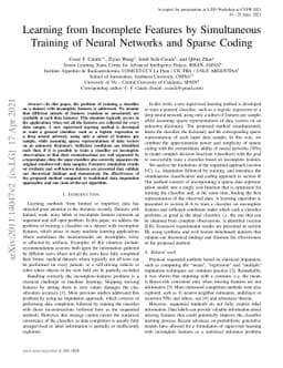 Learning from Incomplete Features by Simultaneous Training of Neural
  Networks and Sparse Coding