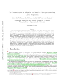 On Generalization of Adaptive Methods for Over-parameterized Linear
  Regression