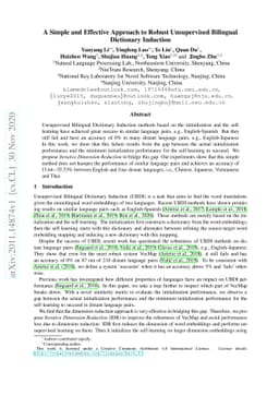A Simple and Effective Approach to Robust Unsupervised Bilingual
  Dictionary Induction