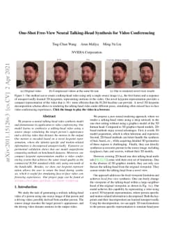 One-Shot Free-View Neural Talking-Head Synthesis for Video Conferencing