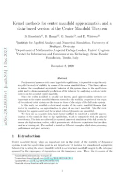 Kernel methods for center manifold approximation and a data-based
  version of the Center Manifold Theorem