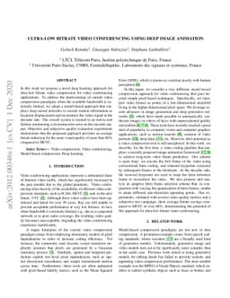 Ultra-low bitrate video conferencing using deep image animation