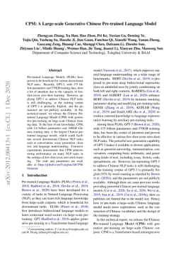 CPM: A Large-scale Generative Chinese Pre-trained Language Model