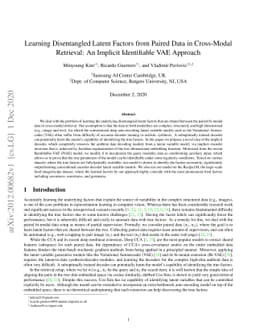Learning Disentangled Latent Factors from Paired Data in Cross-Modal
  Retrieval: An Implicit Identifiable VAE Approach