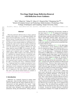 Two-Stage Single Image Reflection Removal with Reflection-Aware Guidance
