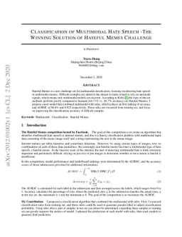Classification of Multimodal Hate Speech -- The Winning Solution of
  Hateful Memes Challenge