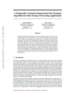 A Temporally Consistent Image-based Sun Tracking Algorithm for Solar
  Energy Forecasting Applications