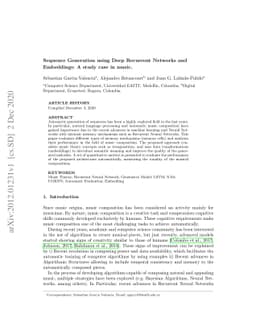 Sequence Generation using Deep Recurrent Networks and Embeddings: A
  study case in music