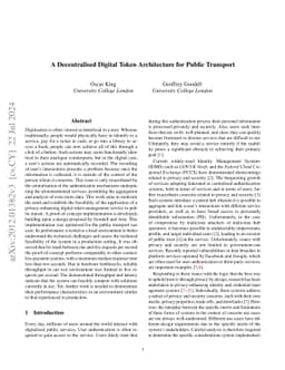 Analysis of a Decentralised Digital Token Architecture for Public
  Transport