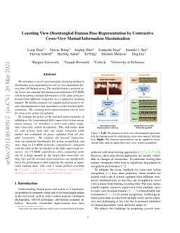 Learning View-Disentangled Human Pose Representation by Contrastive
  Cross-View Mutual Information Maximization