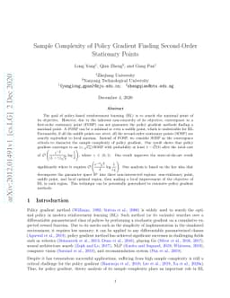 Sample Complexity of Policy Gradient Finding Second-Order Stationary
  Points