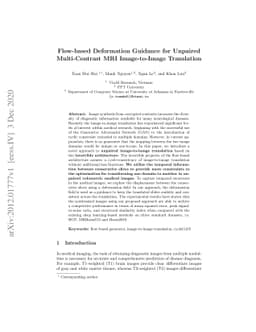 Flow-based Deformation Guidance for Unpaired Multi-Contrast MRI
  Image-to-Image Translation