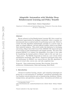 Adaptable Automation with Modular Deep Reinforcement Learning and Policy
  Transfer