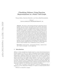 Classifying Malware Using Function Representations in a Static Call
  Graph