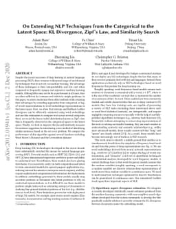 On Extending NLP Techniques from the Categorical to the Latent Space: KL
  Divergence, Zipf's Law, and Similarity Search