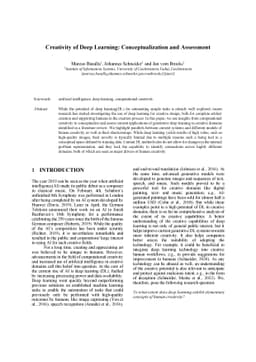 Creativity of Deep Learning: Conceptualization and Assessment