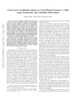 Cross-Layer Coordinated Attacks on Cyber-Physical Systems: A LQG Game
  Framework with Controlled Observations
