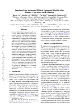Benchmarking Automated Clinical Language Simplification: Dataset,
  Algorithm, and Evaluation